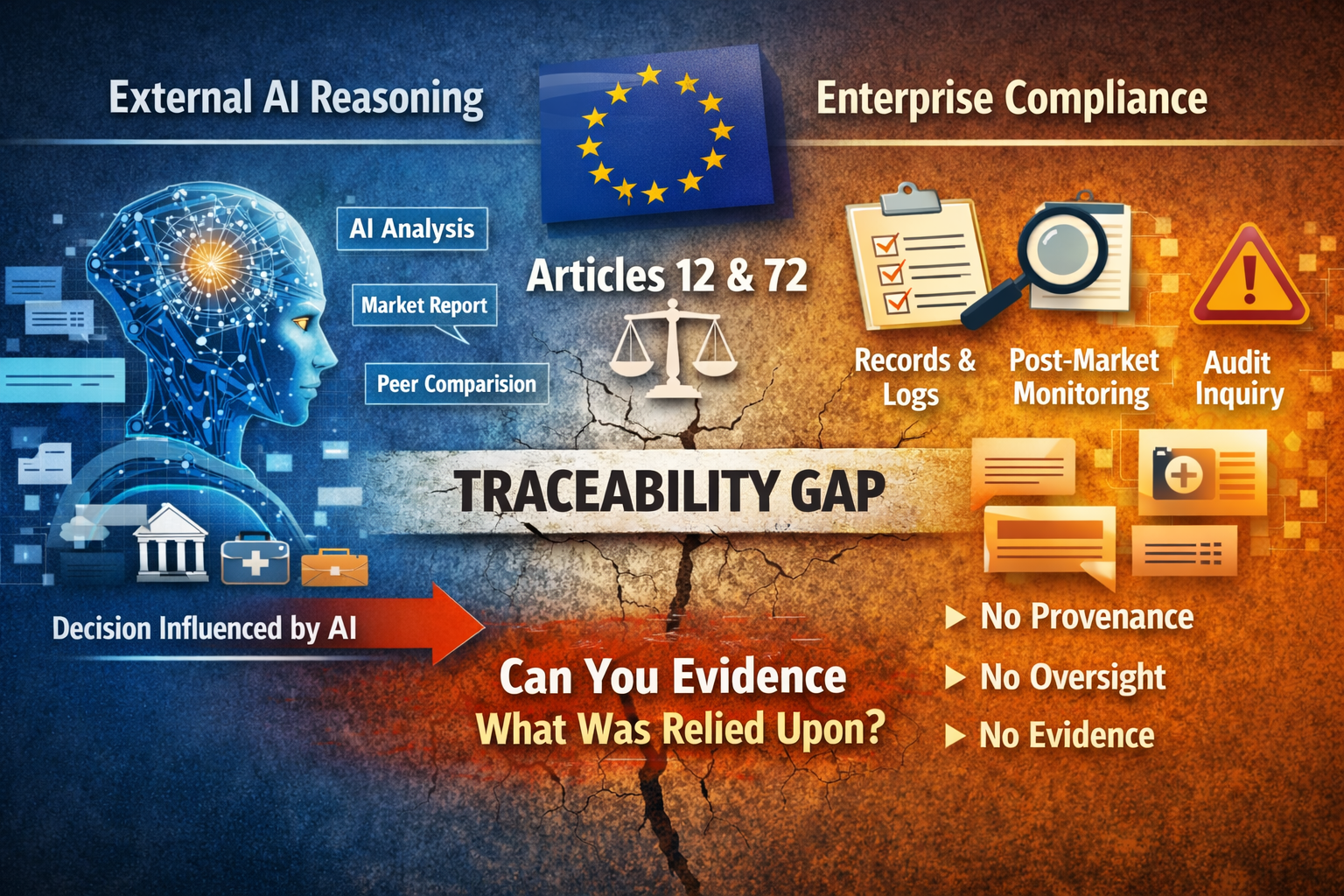 Why External AI Reasoning Breaks Articles 12 and 72 by Default